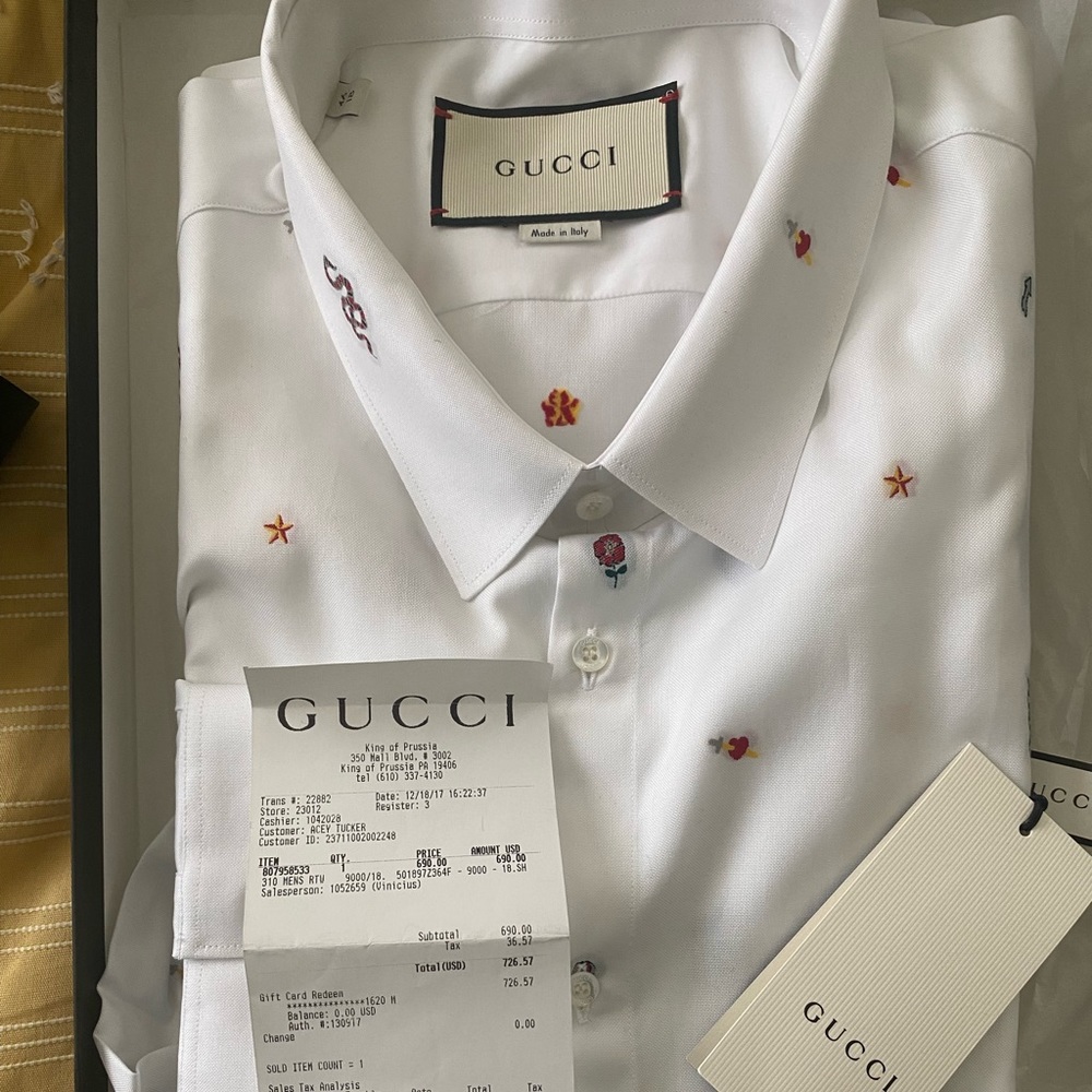 Men Gucci Long sleeve shirt Size 46 18 NWT and receipt